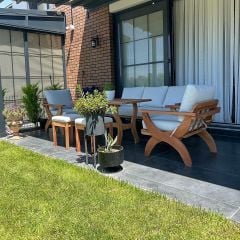 Angela Masif Ahşap Bahçe Balkon Koltuk Kayın Ağacı 3+1+1 Koltuk, Masa ve Puf Takımı