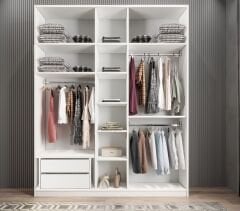 Soft 10 Kapaklı Yüklüklü Gizli Çekmeceli Gardırop Dolap Beyaz Ücretsiz Kurulum