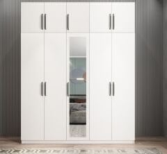 Soft 10 Kapaklı Yüklüklü Gizli Çekmeceli Gardırop Dolap Beyaz Ücretsiz Kurulum