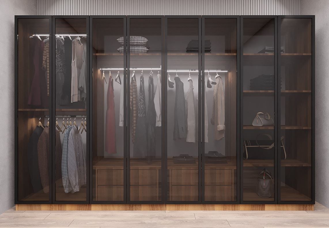 Dante Reflekte Cam 8 Kapaklı Gardırop Montaj Dahil Işıklandırma Hediyeli Ceviz Ölçü Seçenekli