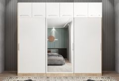 Runa Sürgü Kapaklı Dolap Gardırop Yüklüklü Meşe Beyaz 240 cm - Ücretsiz Kurulum