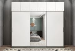 Runa Sürgü Kapaklı Dolap Gardırop Yüklüklü Füme Beyaz 240 cm - Ücretsiz Kurulum