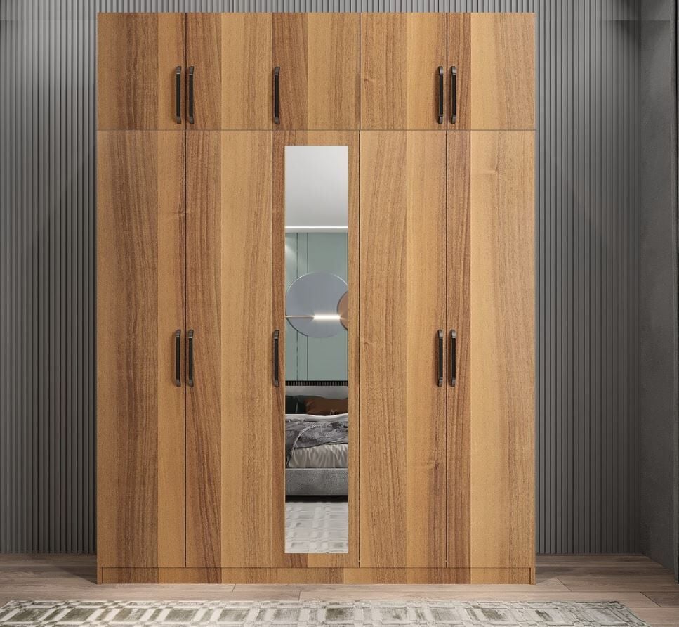 Soft 10 Kapaklı Yüklüklü Gizli Çekmeceli Gardırop Dolap Ceviz- Ücretsiz Kurulum