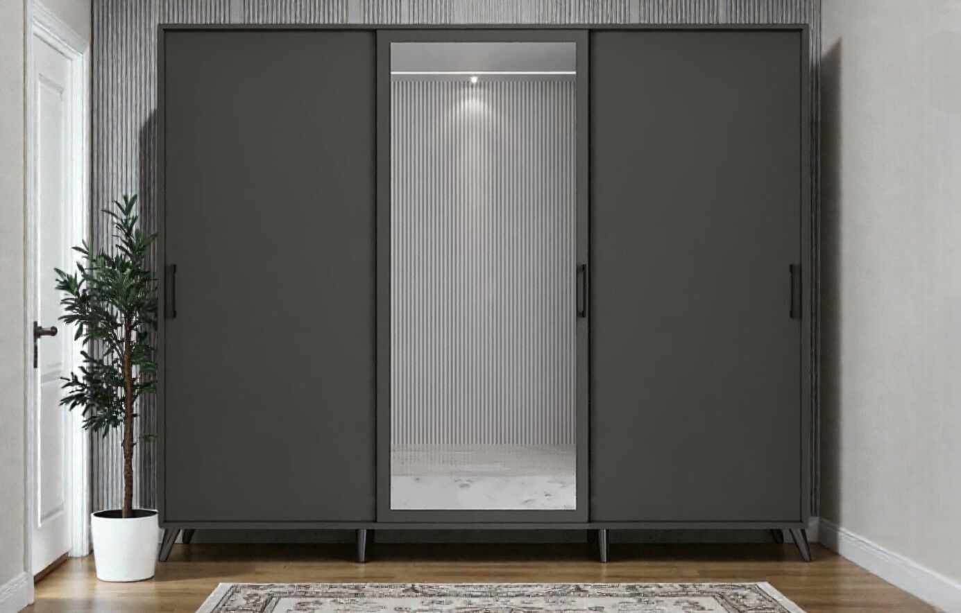 Beyzade Sürgülü Portmanto Vestiyer Füme - Ücretsiz Kurulum Ölçü Seçenekli