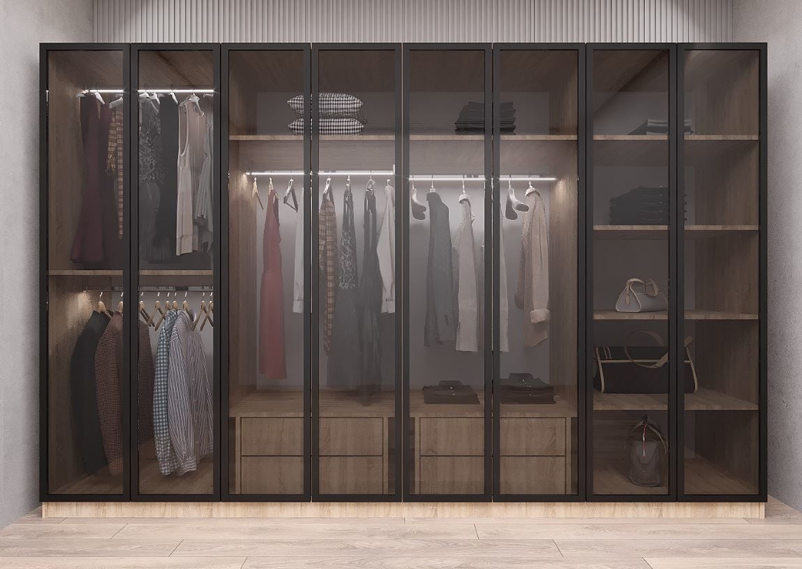 Dante Reflekte Cam 8 Kapaklı Gardırop Montaj Dahil Işıklandırma Hediyeli Meşe Ölçü Seçenekli