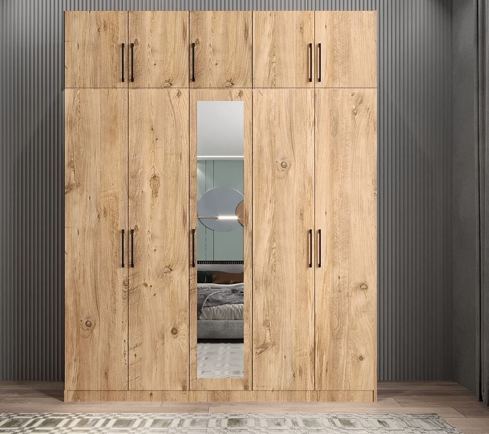 Soft 10 Kapaklı Yüklüklü Gizli Çekmeceli Gardırop Dolap Çam - Ücretsiz Kurulum