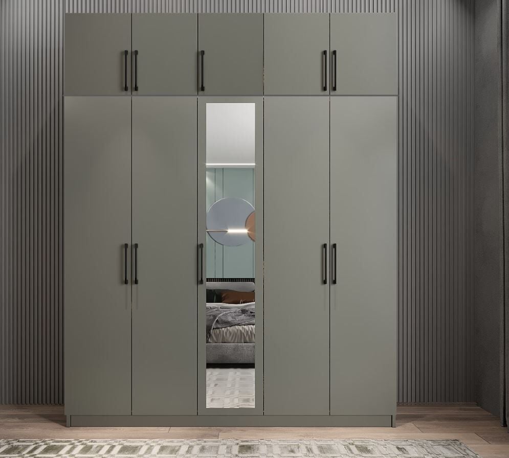 Soft 10 Kapaklı Yüklüklü Gizli Çekmeceli Gardırop Dolap Fume- Ücretsiz Kurulum