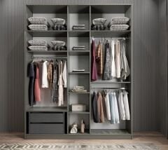 Soft 10 Kapaklı Yüklüklü Gizli Çekmeceli Gardırop Dolap Fume- Ücretsiz Kurulum