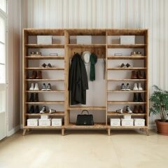 Beyzade Sürgülü Portmanto Vestiyer Çam Ücretsiz Kurulum Ölçü Seçenekli