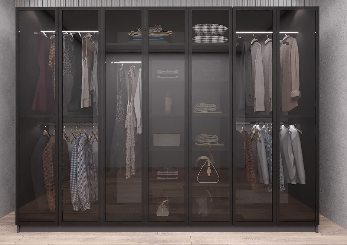 Vetra Reflekte Cam 7 Kapaklı Gardırop Montaj Dahil Işıklandırma Hediyeli Füme Ölçü Seçenekli