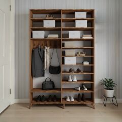 Panama Sürgülü Yüklük Modüllü Portmanto Vestiyer Ayakkabılık Ceviz Ölçü Seçenekli