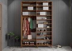 Panama Sürgülü Yüklük Modüllü Portmanto Vestiyer Ayakkabılık Ceviz Ölçü Seçenekli