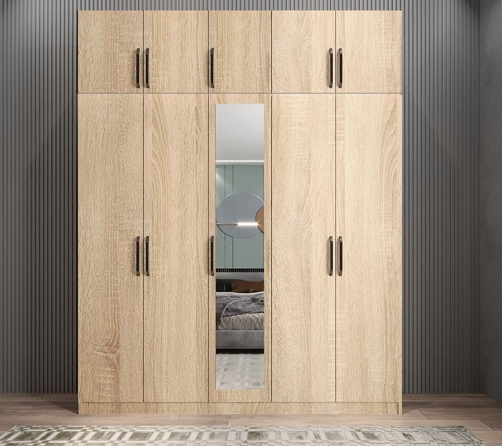 Soft 10 Kapaklı Yüklüklü Gizli Çekmeceli Gardırop Dolap Meşe- Ücretsiz Kurulum