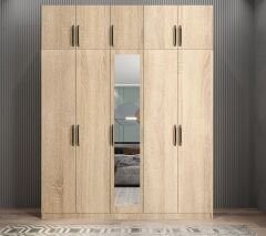 Soft 10 Kapaklı Yüklüklü Gizli Çekmeceli Gardırop Dolap Meşe- Ücretsiz Kurulum