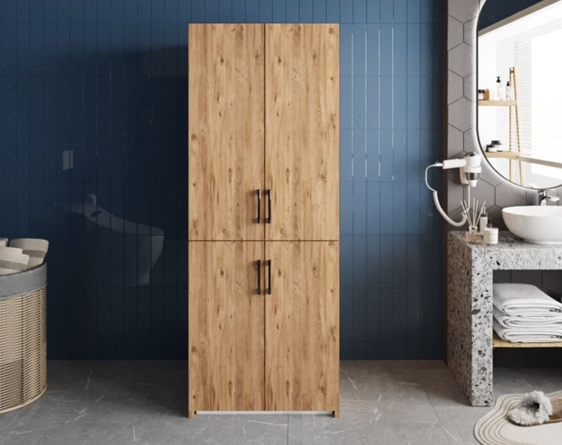 Bohem Çamaşır Ve Kurutma Makinesi Dolabı Banyo Dolabı Çam- Ücretsiz Kurulum