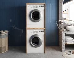 Bohem Çamaşır Ve Kurutma Makinesi Dolabı Banyo Dolabı Çam- Ücretsiz Kurulum