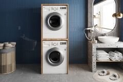 Bohem Çamaşır Ve Kurutma Makinesi Dolabı Banyo Dolabı Çam- Ücretsiz Kurulum