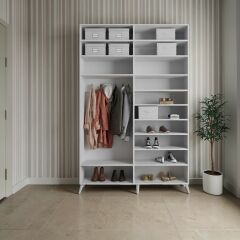 Panama Sürgülü Yüklük Modüllü Portmanto Vestiyer Ayakkabılık Beyaz Ölçü Seçenekli