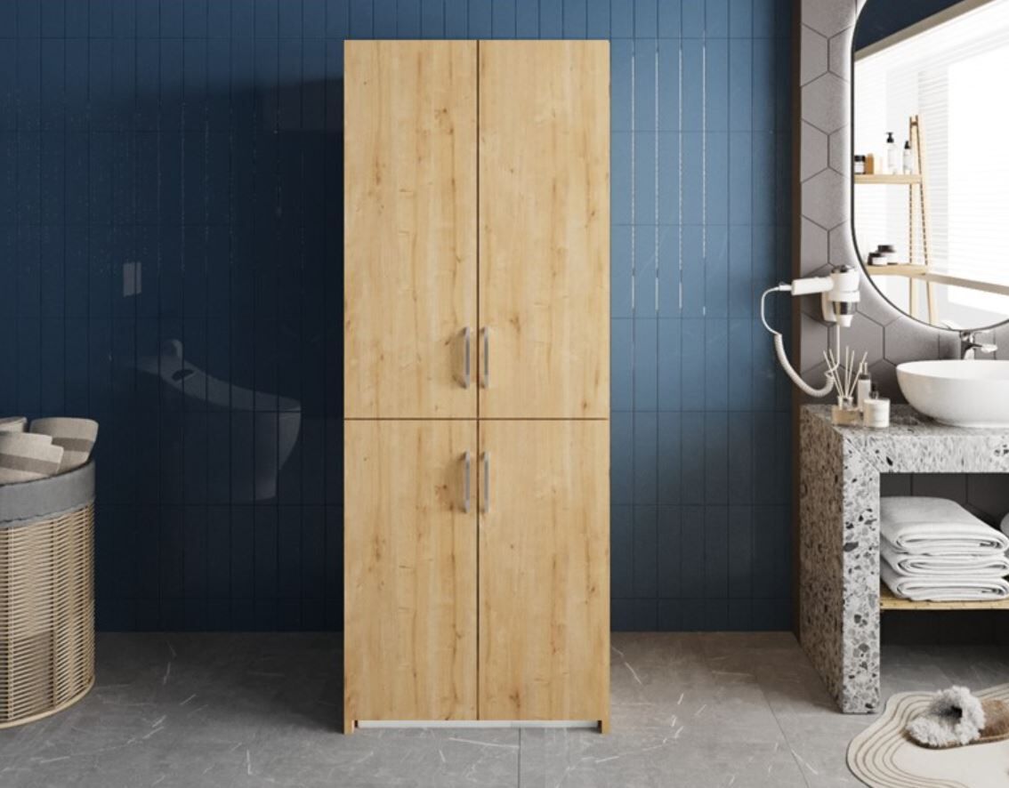 Bohem Çamaşır Ve Kurutma Makinesi Dolabı Banyo Dolabı Meşe- Ücretsiz Kurulum