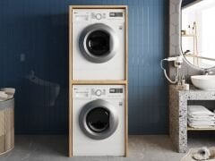 Bohem Çamaşır Ve Kurutma Makinesi Dolabı Banyo Dolabı Meşe- Ücretsiz Kurulum