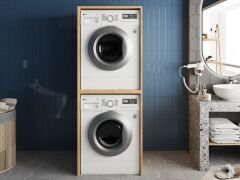 Bohem Çamaşır Ve Kurutma Makinesi Dolabı Banyo Dolabı Meşe- Ücretsiz Kurulum