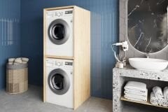 Bohem Çamaşır Ve Kurutma Makinesi Dolabı Banyo Dolabı Meşe- Ücretsiz Kurulum