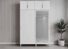 Panama Sürgülü Yüklük Modüllü Portmanto Vestiyer Ayakkabılık Beyaz Ölçü Seçenekli