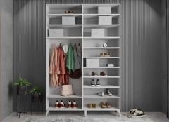 Panama Sürgülü Yüklük Modüllü Portmanto Vestiyer Ayakkabılık Beyaz Ölçü Seçenekli