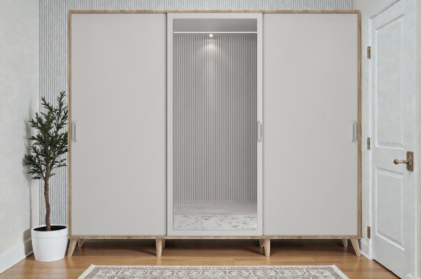 Beyzade Sürgülü Portmanto Vestiyer Meşe-Beyaz Ücretsiz Kurulum Ölçü Seçenekli