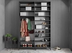 Panama Sürgülü Yüklük Modüllü Portmanto Vestiyer Ayakkabılık Füme Beyaz Ölçü Seçenekli