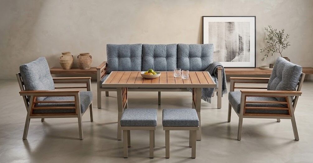 Olivia Metal Bahçe Balkon Teras Koltuk Takımı 3+1+1+Masa+2 adet Puf Gri
