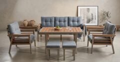 Olivia Metal Bahçe Balkon Teras Koltuk Takımı 3+1+1+Masa+2 adet Puf Gri