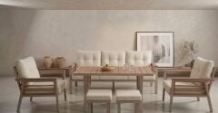 Olivia Metal Bahçe Balkon Teras Koltuk Takımı 3+1+1+Masa+2 adet Puf Krem