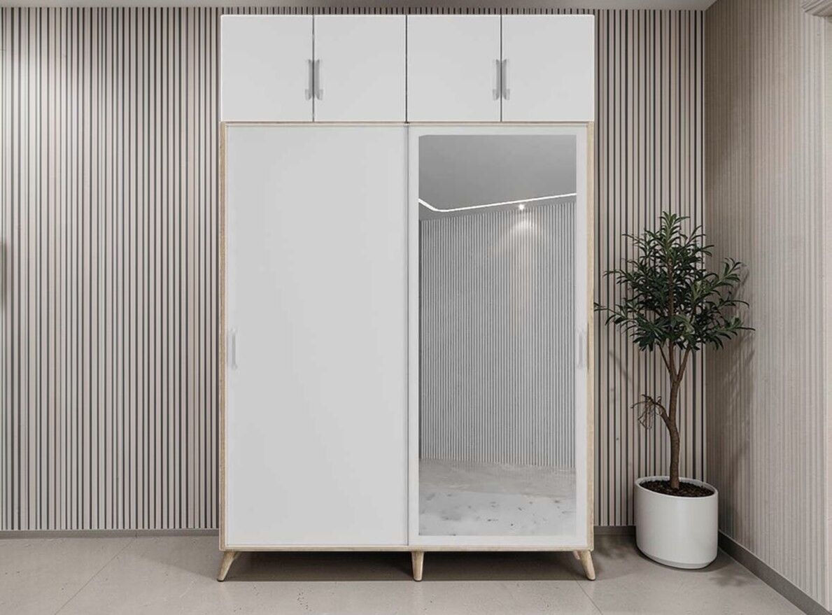 Panama Sürgülü Yüklük Modüllü Portmanto Vestiyer Ayakkabılık Meşe Beyaz Ölçü Seçenekli