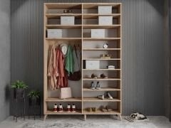 Panama Sürgülü Yüklük Modüllü Portmanto Vestiyer Ayakkabılık Meşe Beyaz Ölçü Seçenekli