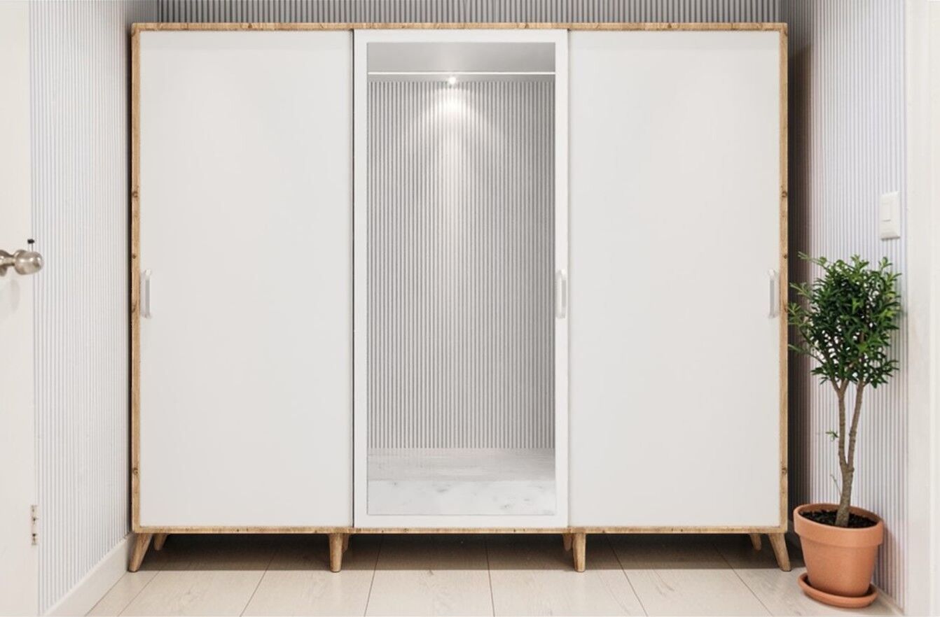 Beyzade Sürgülü Portmanto Vestiyer Çam-Beyaz Ücretsiz Kurulum Ölçü Seçenekli