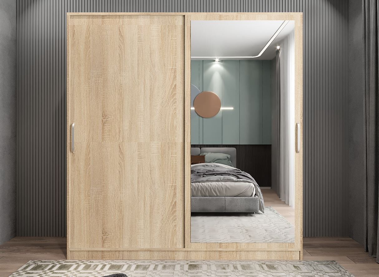 Star Sürgü Kapaklı Gizli Çekmeceli Dolap Gardırop Meşe- Ücretsiz Kurulum