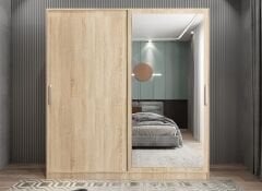 Star Sürgü Kapaklı Gizli Çekmeceli Dolap Gardırop Meşe- Ücretsiz Kurulum