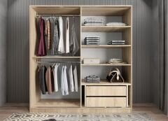 Star Sürgü Kapaklı Gizli Çekmeceli Dolap Gardırop Meşe- Ücretsiz Kurulum