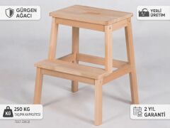 Bodur Basamaklı Masif Gürgen Ahşap Tabure Merdiven
