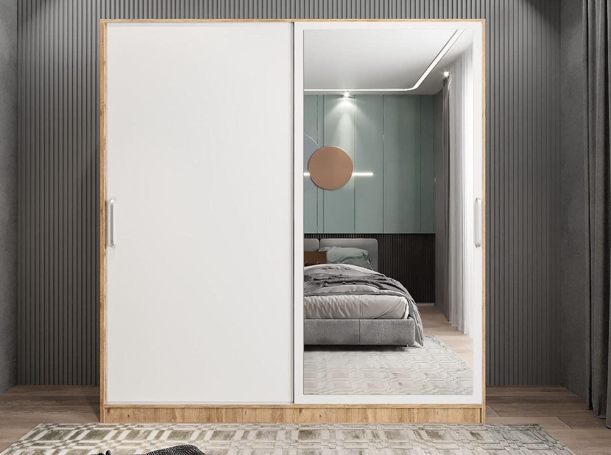 Star Sürgü Kapaklı Gizli Çekmeceli Dolap Gardırop Çam Beyaz- Ücretsiz Kurulum