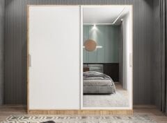 Star Sürgü Kapaklı Gizli Çekmeceli Dolap Gardırop Çam Beyaz- Ücretsiz Kurulum