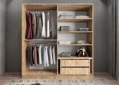 Star Sürgü Kapaklı Gizli Çekmeceli Dolap Gardırop Çam Beyaz- Ücretsiz Kurulum