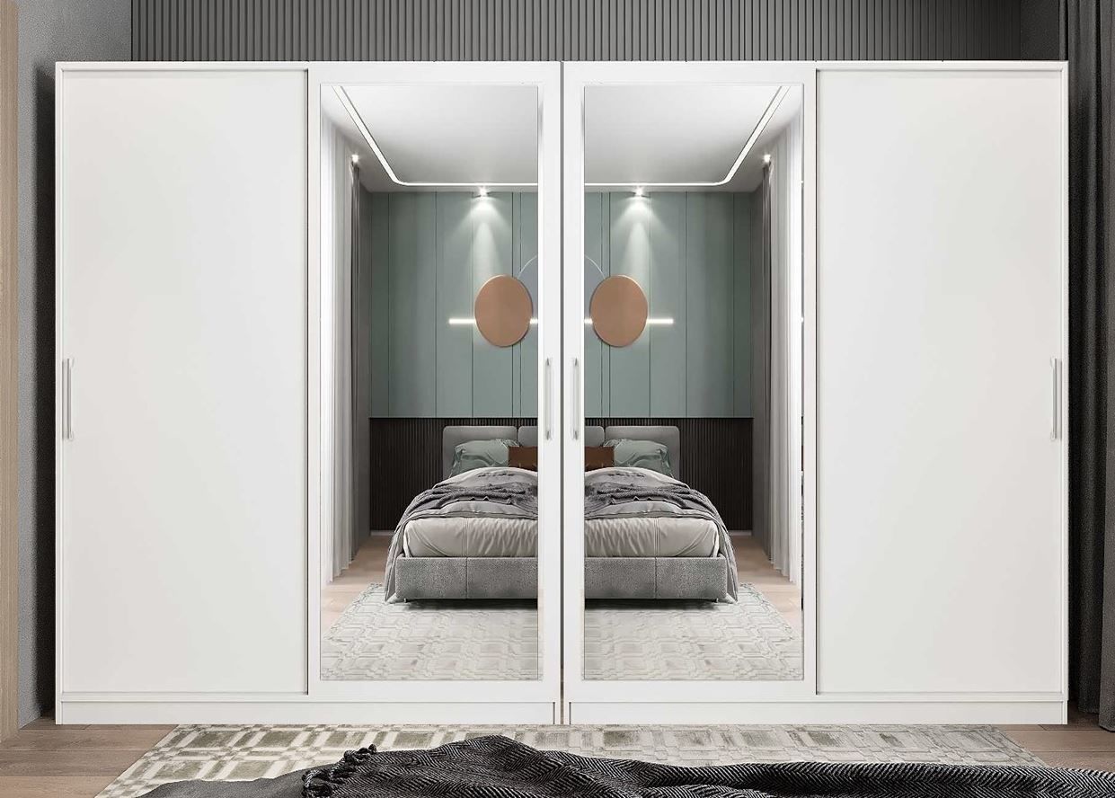 Albero Sürgü Kapaklı Gizli Çekmeceli Gardırop Dolap Beyaz Ölçü Seçenekli - Ücretsiz Kurulum