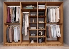 Vetra Reflekte Cam 7 Kapaklı Gardırop Montaj Dahil Işıklandırma Hediyeli Ceviz Ölçü Seçenekli