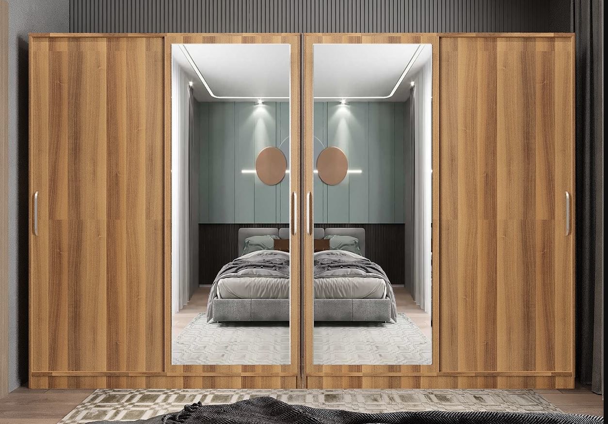 Albero Sürgü Kapaklı Gizli Çekmeceli Gardırop Dolap Ceviz Ölçü Seçenekli - Ücretsiz Kurulum