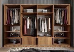 Albero Sürgü Kapaklı Gizli Çekmeceli Gardırop Dolap Ceviz Ölçü Seçenekli - Ücretsiz Kurulum