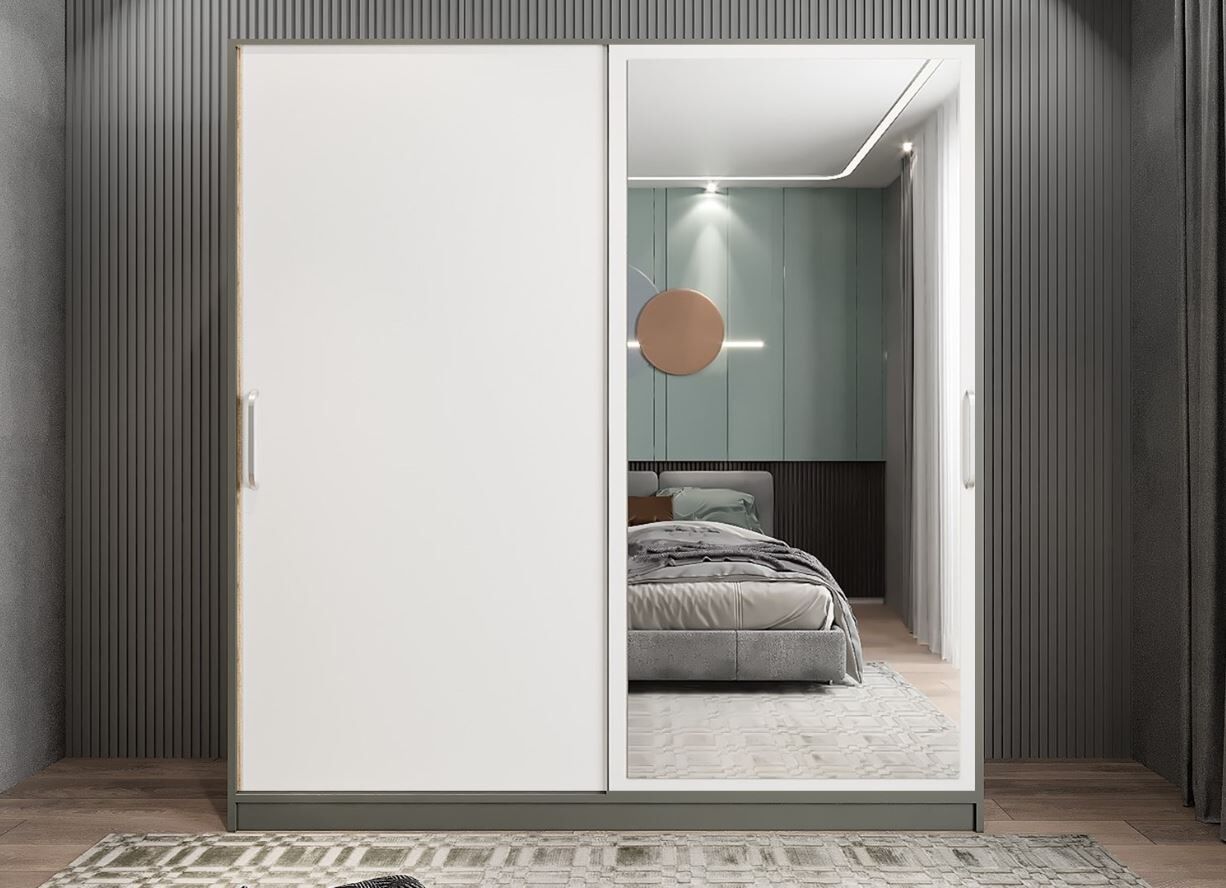 Star Sürgü Kapaklı Gizli Çekmeceli Dolap Gardırop Fume Beyaz- Ücretsiz Kurulum