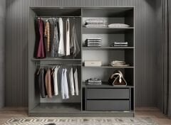 Star Sürgü Kapaklı Gizli Çekmeceli Dolap Gardırop Fume Beyaz- Ücretsiz Kurulum