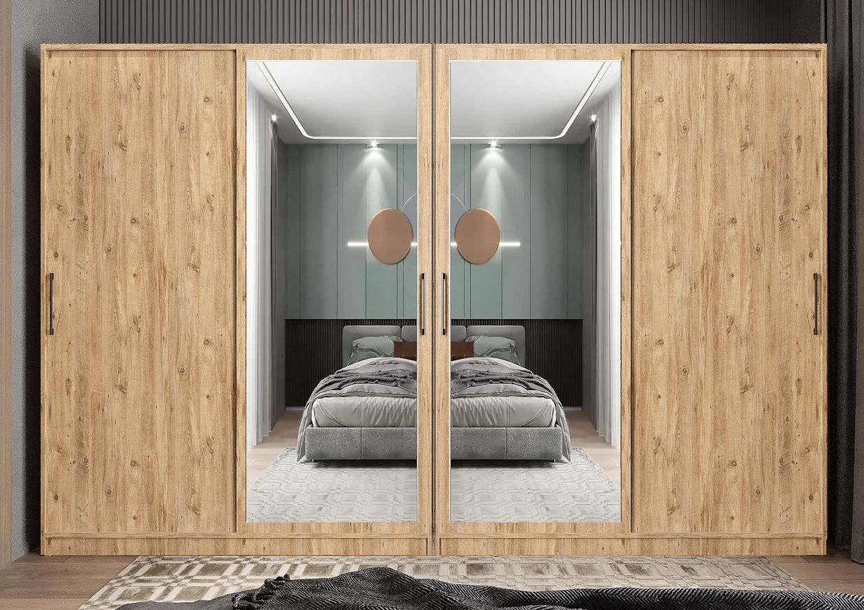 Albero Sürgü Kapaklı Gizli Çekmeceli Gardırop Dolap Çam Ölçü Seçenekli - Ücretsiz Kurulum